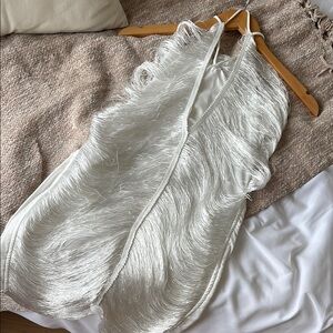White Fringe Halter Dress